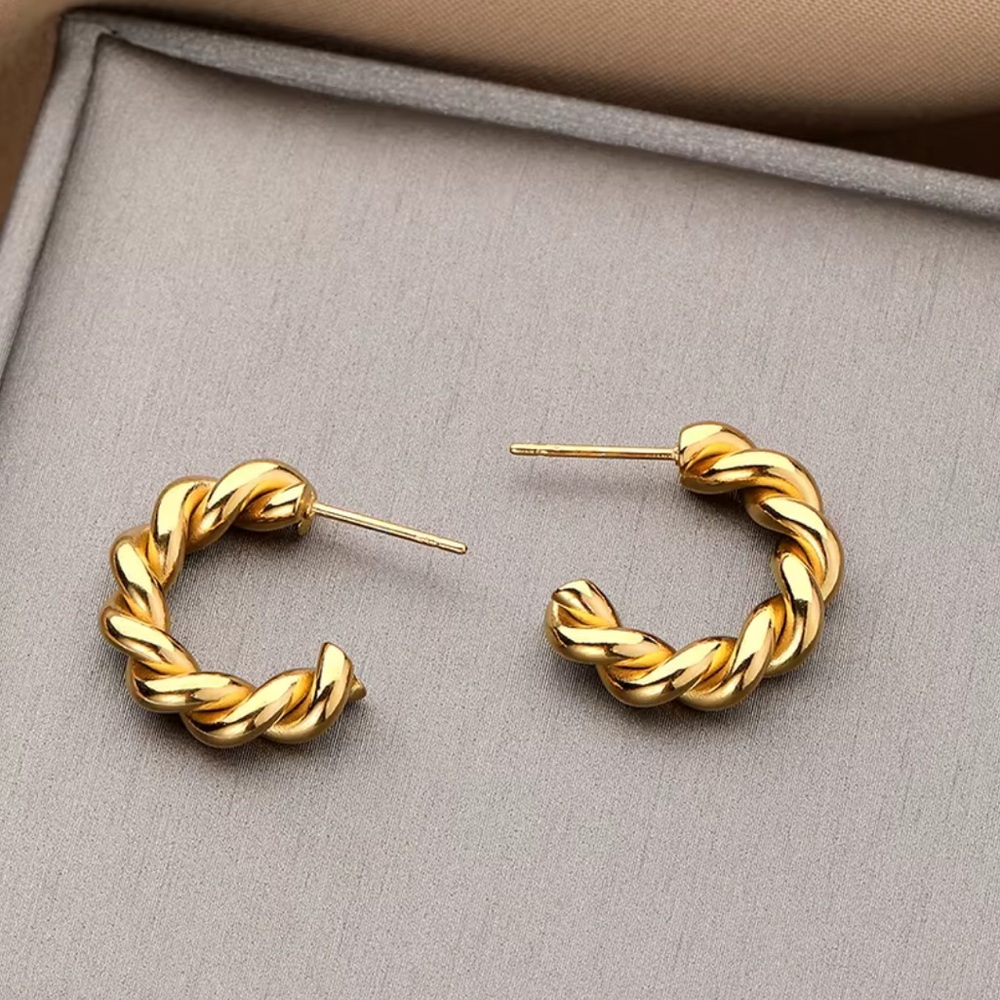 Twisted Huggies Earring; Gold Plated Stainless Steel